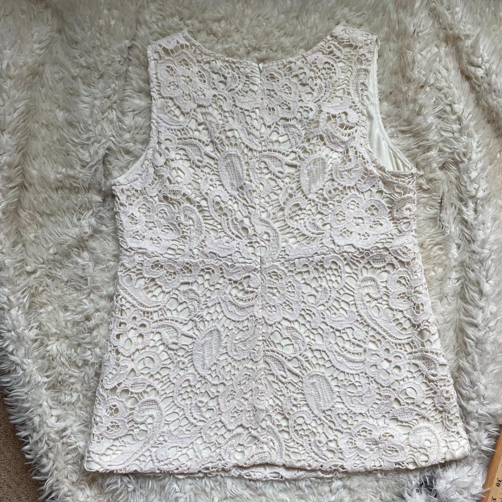 Patrizia Luca Womens Ivory Sleeveless Embellished Lace Top Large - Picture 2 of 8